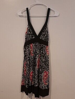 Janette John 3:16 Black Paisley V-Neck Women’s Dress Large